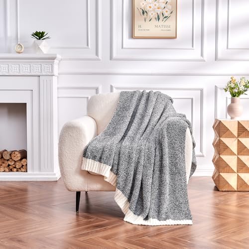 Image of CozeCube Reversible Knitted Throw Blanket, Black White Melange 50 inchx60 inch