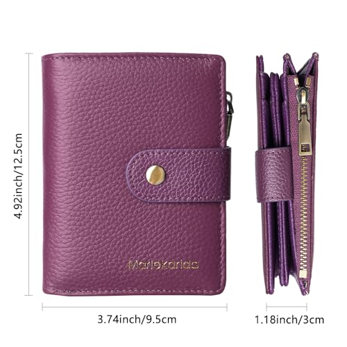 Ladies' fashionable leather wallet, large capacity, multiple card slots, zipper and snap closure, RFID shielding protection credit card clip, short wallet (Deep purple)4