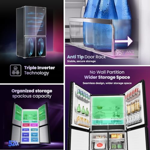 Image of Haier 520L 3 Star Lumiere French Door 4-Door Side by Side Frost Free Refrigerator | Convertible Magic Zone | Inverter | Digital Display Panel | Deo Fresh Technology (HRB-600IS, Inox Steel)