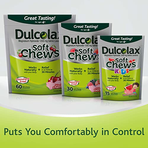 Dulcolax Soft Chews Saline Laxative Gentle Constipation Relief, Magnesium Hydroxide 1200Mg, 60 Count, Black Cherry Flavor #TOP6