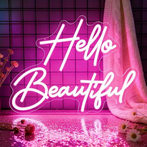 Hello Beautiful Neon Sign Pink Neon Sign Wall Decor Bedroom Beauty Room
