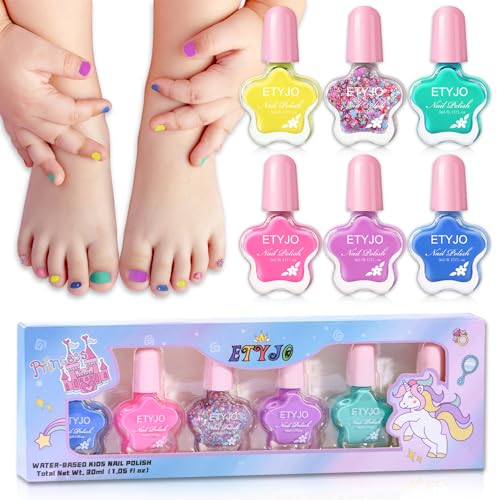 Kids Nail Polish Set - Non-Toxic, Quick Dry Peel Off Nail Polish, 6 Rainbow Colors for Girls Age 3+