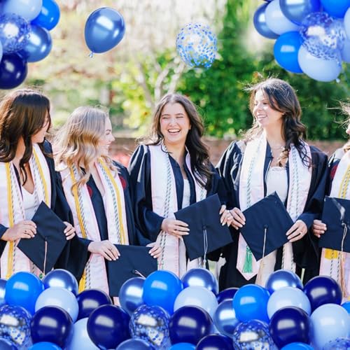 Image of Blue Balloons Set, 65pcs 12 inch Metallic Blue Balloons Navy Blue Blue Confetti Macaron Baby Blue Latex Balloons for Birthday Baby Shower Graduations Party Decorations