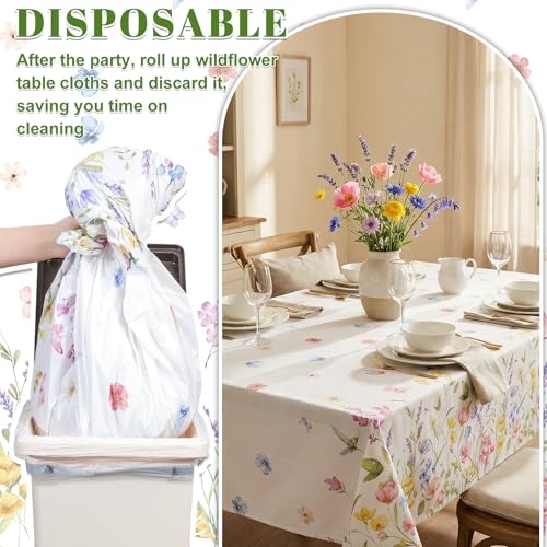 Image of NatNarr 3 Pack Wildflower Plastic Tablecloths, 54 X 108Inch Spring Tablecloth Disposable Tea Party Table Cloth, Butterfly Wildflower Porcelain Tables Decor for Tea Party Birthday Garden Wedding Party