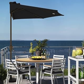 JEAREY 9ft Half Umbrella Outdoor Patio Umbrella Market Umbrellas with Crank, 1/2 Round Wall Umbrella 5 Sturdy Ribs UV Protection for Pool Garden Balcony Deck, Black