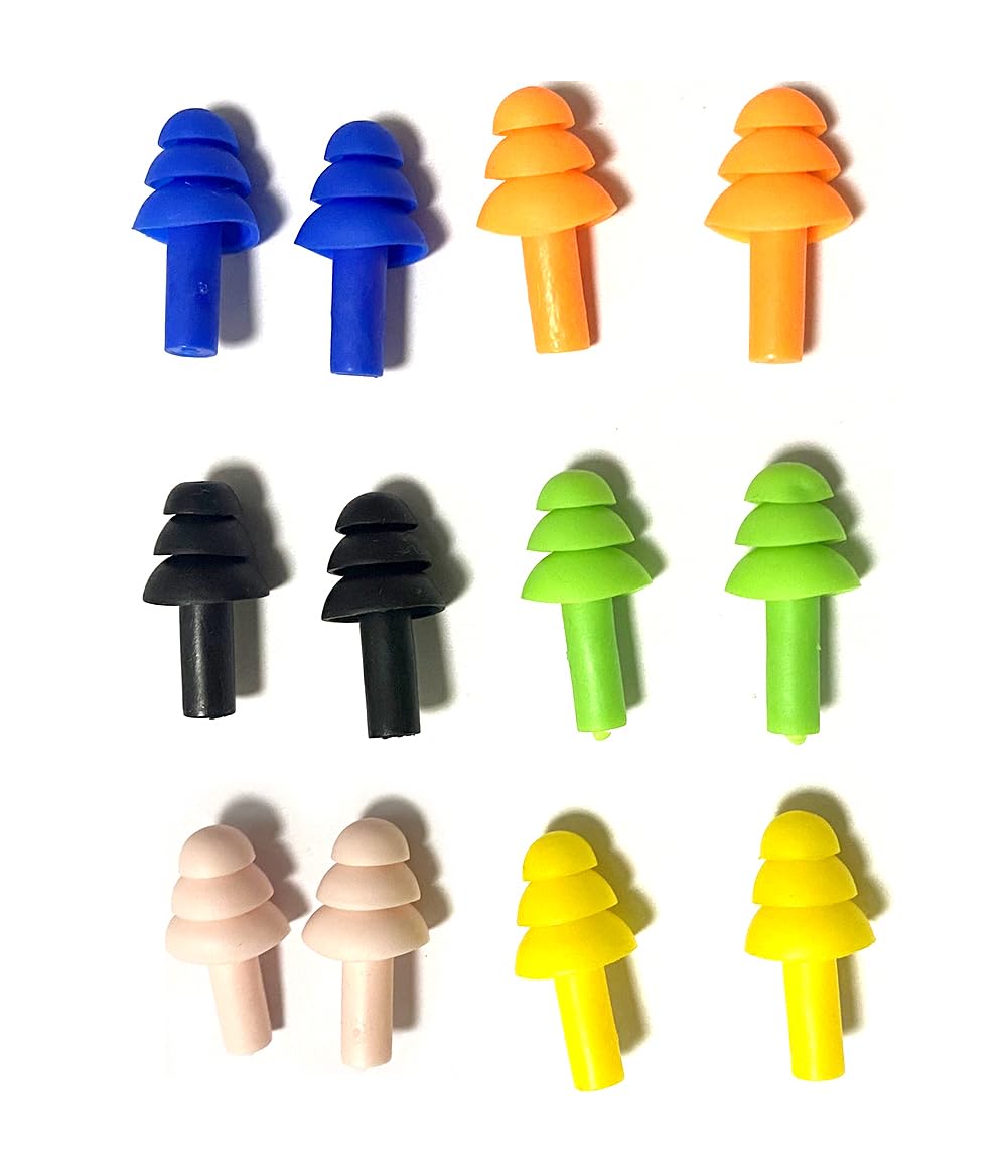 6 Pairs Reusable Silicone Swimming Earplugs Silicone Noise Cancelling Ear Plugs Waterproof Earplugs for Swimming and Sleeping,Learning, Hearing Protection, Concerts, Shooting