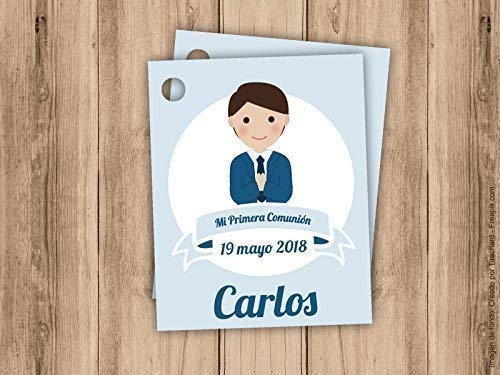Etiqueta para detalle de Primera Comunión niño. Pack 25 udes. Detalles de Primera Comunión. Recuerdo de Primera Comunión. Tarjetas personalizadas.