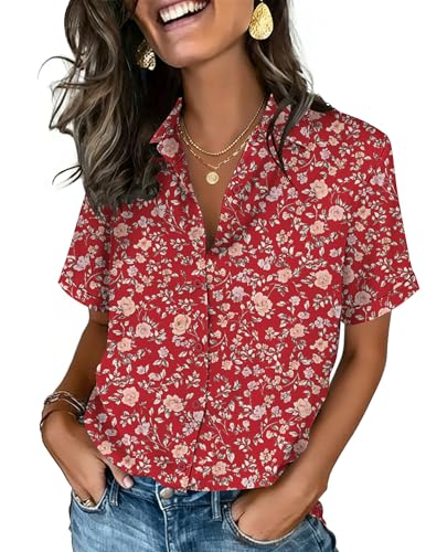 Image of Zeagoo Button Down Shirts for Women Short Sleeve Collared Tops Dressy Casual V Neck Blouses