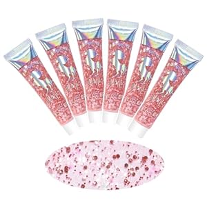 6PCS Pink Face Body Glitter Gel，Mermaid Holographic Sequins Chunky Glitter Paint for Party Singer Concerts Music Festival Rave Accessories for Girls Women Face Body Hair Sparkling Makeup