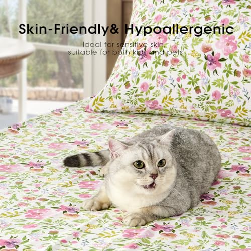 Image of FreshCulture Floral Bed Sheets - Ultra Soft King Size Sheets Set - Brushed Microfiber Floral Sheets - Deep Pockets - Easy Care - Hotel Luxury 4 Piece Flower Printed Sheets King, Aquarelle