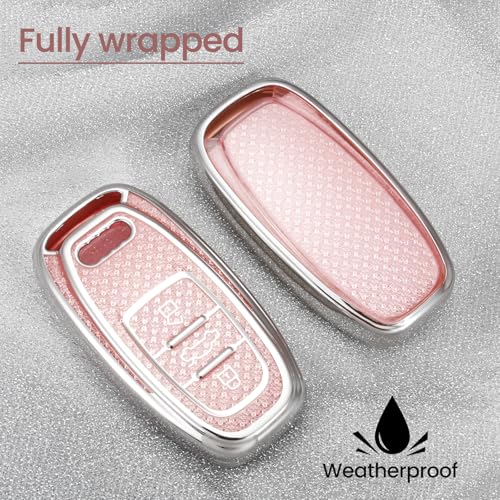 Image of Key Fob Cover for Audi, Rhinestone Wristlet Keychain Case, Pink