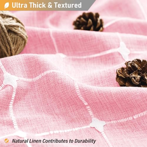 Image of BTTN Extra Long Shower Curtain - 72x96 Inch Long Boho Chic Linen Fabric Heavy Duty Shower Curtain Set with Hooks, Tall Bohemian Farmhouse Shabby Chic Tassel Cloth Shower Curtains for Bathroom - Pink