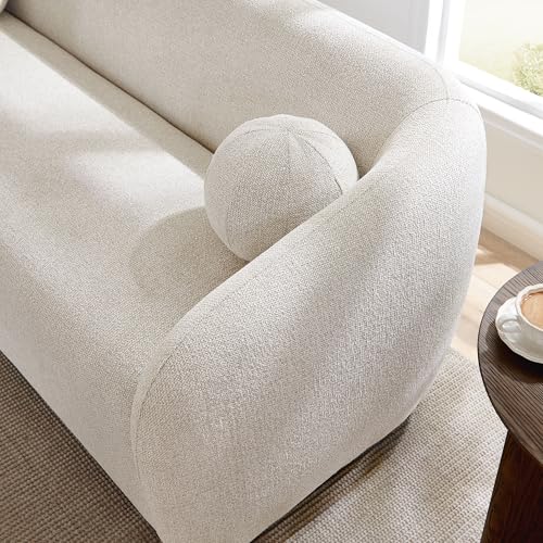 Image of Modway Holland 85 Inch Minimalist Curved Back Sofa in Dove Gray - Chenille Fabric Sofa with Ball Throw Pillows and Wood Feet - Modern 3-Seater Couch for Living Room