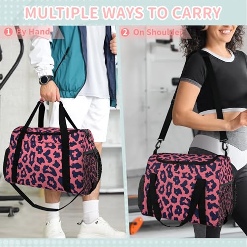 Travel Duffle Bags for Women with Shoulder Strap, Lightweight Waterproof Carry-on Luggage Bag for Travel, Gym, Sports, and Weekender (Pink Leopard Print)3