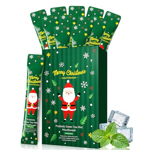 Colutorio Mini, Enjuague Bucal Sin Alcohol Portátil, Enguaje Bucal Navidad Regalos, Refrescar Aliento, Empaquetado Individualmente para Christmas Viajes, Citas (20×10ml, Té Verde con Menta)