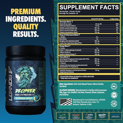 Image of Decipher High Stim Preworkout Powder Energy, Focus & Pump Support for Men & Women | Premium Gym Supplement for Strength, Endurance & Performance | Lightning Punch, 25 Servings