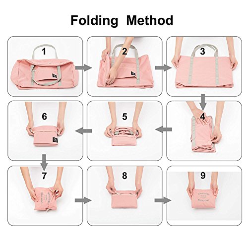 Unova Folding Travel Duffel Bag Packable Light Nylon Water Resistant Tote Weekend Getaway Overnight Carry-on Shoulder (Pink)