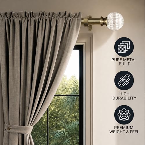 Image of Deco Window Adjustable Curtain Rod for Windows 44 to 120 Inch (Pack of 1) Extendable Heavy Duty 1 Inch Glass ball with Finials Wall Mounted Curtain Rods (Warm Gold)