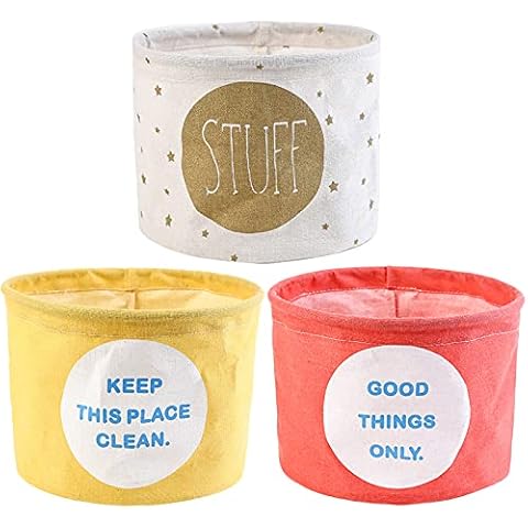 Foldable Fabric Storage Baskets Waterproof Fabric Storage Baskets Small Storage Baskets Children's Foldable Storage Boxes Cotton Linen Storage Basket for Bathroom, Makeup, Nursery, Cupboards, 3 Pack Cover