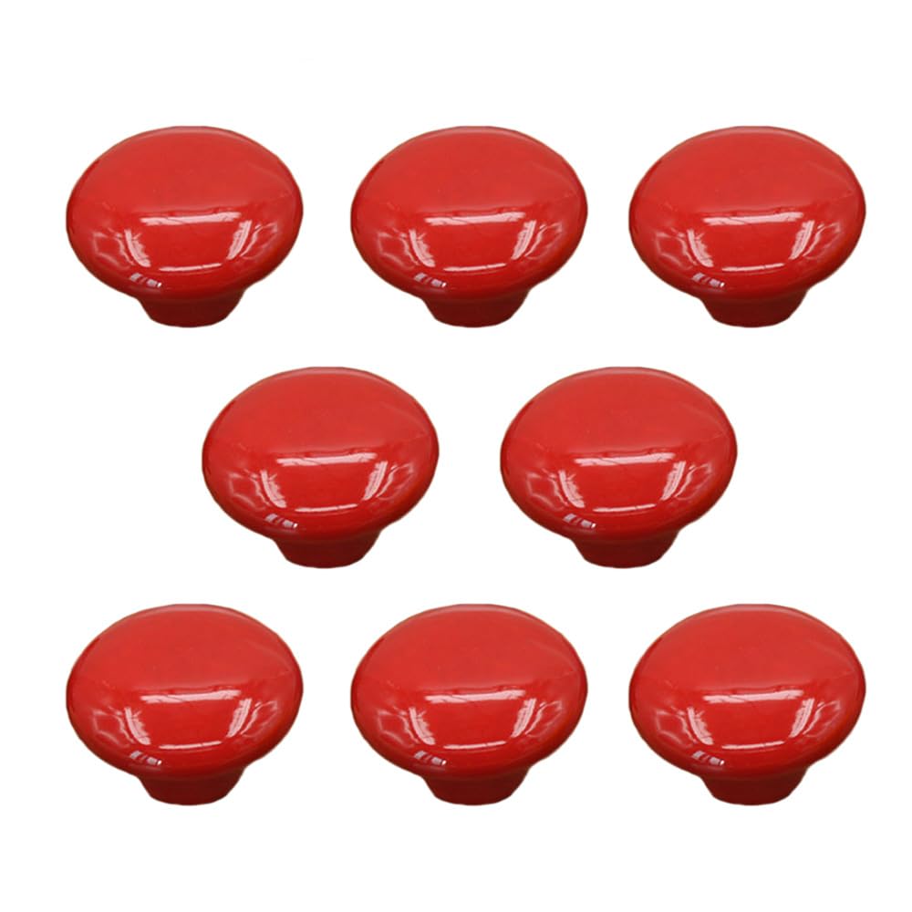 8 Pack Round Drawer Knobs, 38mm Ceramic Single Hole Cabinet Door Handles with Screws, Mushroom Shape Pull Handles for Dresser Cupboard Wardrobe, Red