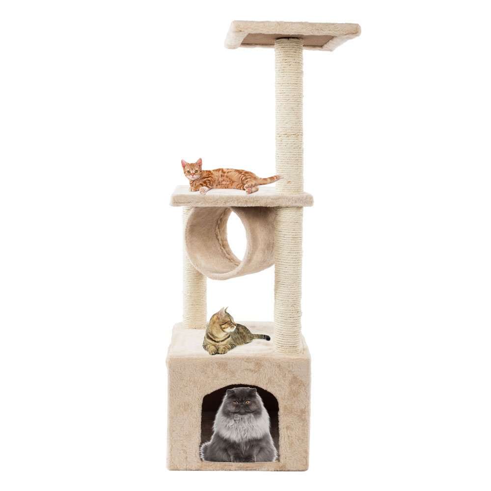 Festnight 35" Multi-Level Cat Tree Condo with Scratching Post Pet Play House Plush Kitten Climb Tree Activity Tower Furniture