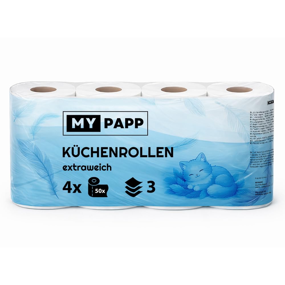 32 Küchenrollen – 3-lagig, saugstark & extra reißfest – 8×4 Rollen, 50 Blatt/Rolle – XXL Sparpack Haushaltsrollen Haushaltsrolle Papierhandtücher Küchenpapier Zellstoff weiß