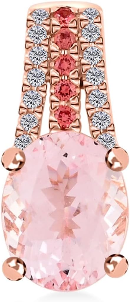 LUXORO AAA Pink Morganite Multi Gemstone Oval 10K Rose Gold Bridal Anniversary Pendant for Women Jewelry Birthday Christmas Gifts Ct 2.27 G-H Color I2 Clarity