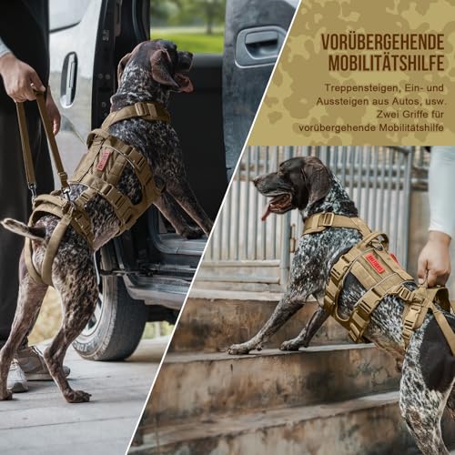 OneTigris Hundegeschirr, SKYEWALKER Unterstützung Geschirr, Einstellbares Hebegeschirr mit 2 Griffen für Unterstützung und Rehabilitation Geeignet für Mittelgroße und Große Hunde Braun M