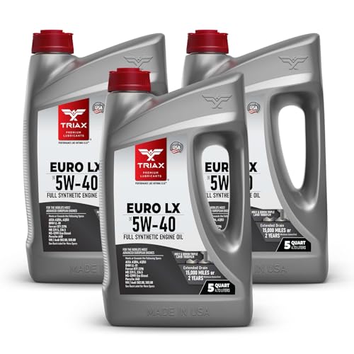 TRIAX Euro LX 5W-40 Full Syn Engine Oil - Compatible with BMW LL01, MB 229.5, 226.5, Audi/VW 502.00, 505.00, MS-12991, Porsche A40 (5 Quart - 3 Pack)