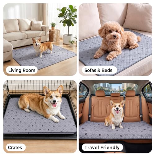 Image of Sunheir Washable Pee Pads for Dogs, 2 Pack 48 inch x 60 inch Waterproof Puppy Pads | Thick, Absorbent, Reusable, Leakproof and Non-Slip, Extra-Large Whelping Mats for Dog Playpens, Crates and Beds