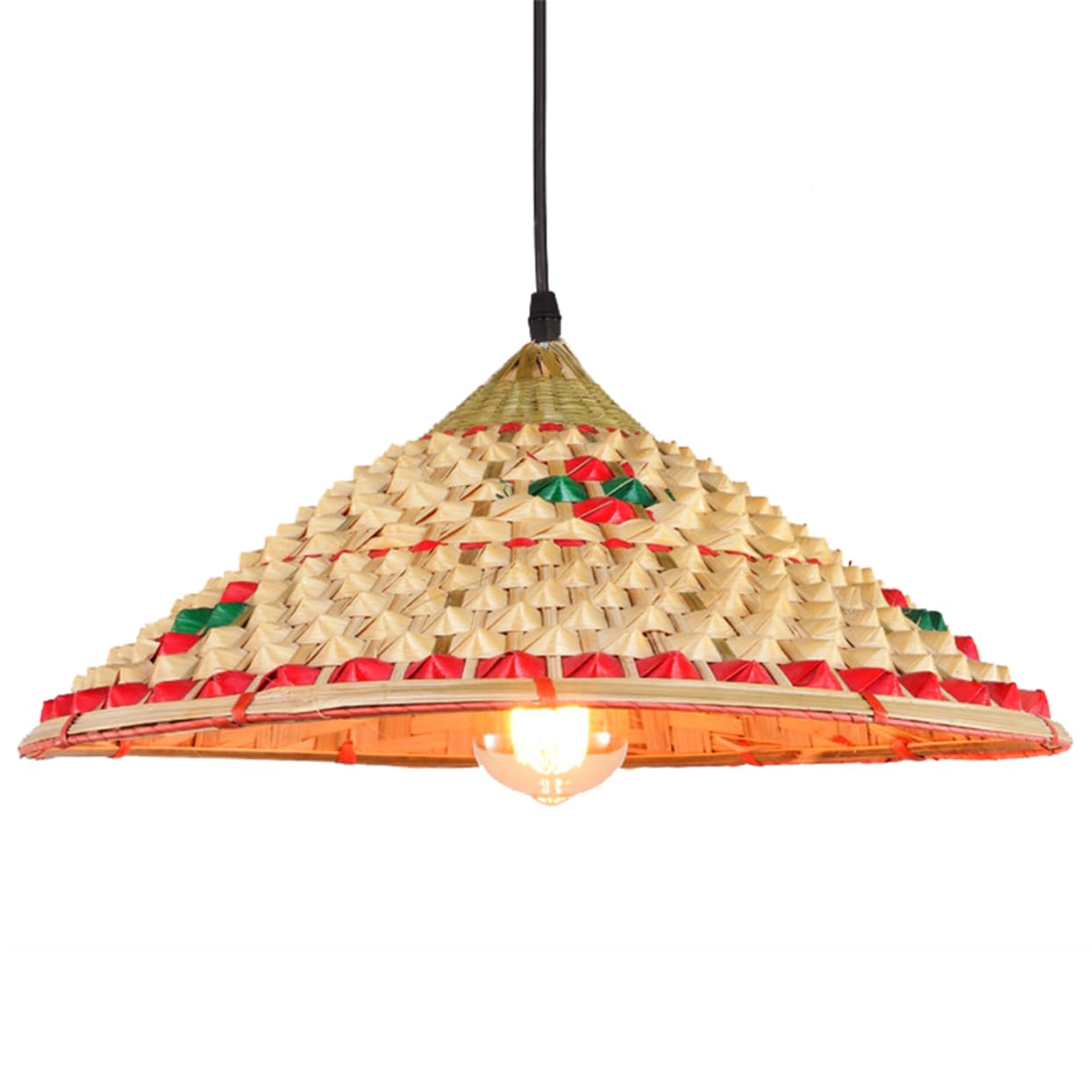 SHUANGZ Natural Bamboo Pendant Light, Handwoven Wicker Hanging Tropical Fixture Unique Hat Wicker Lamp Shade Handmade Design for Bar Counter Cafe Restaurant Home Decor Natural Lightings