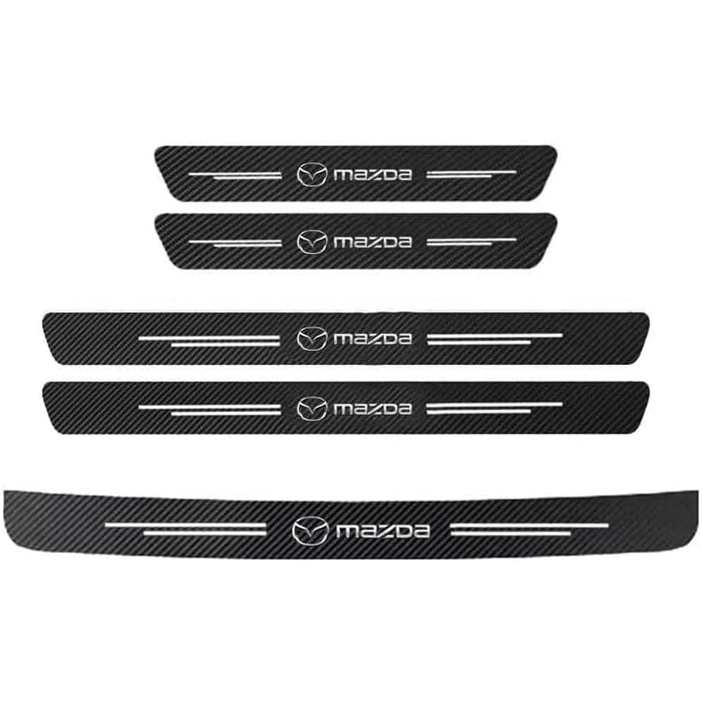 5 Pieces Car Door Sill Protector Strips for Mazda 2 Hybrid 2024 2025, Carbon Fiber Car Door Bumper Sill Protector Kick Plate Cover Sticker