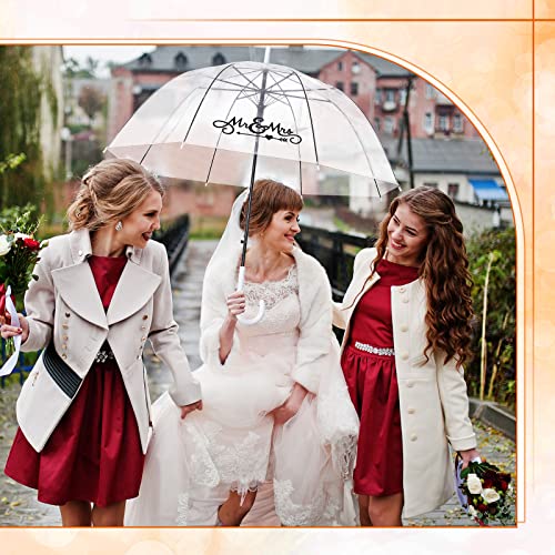 2 Pcs Mr And Mrs Clear Umbrella Wedding Clear Bubble Umbrella Stick Dome Rain Umbrellas Auto Open Transparent Umbrella Wedding Umbrella For Adult Women Men Bridal Shower Gifts #TOP3