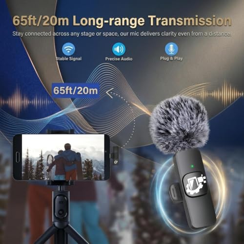 Image of GADGETSWEAR Wireless Lavalier Furry Microphone K8, Plug & Play Bluetooth Collar Mic for YouTube, Vlogging, Video Recording, Portable, Compatible with Android & iPhone