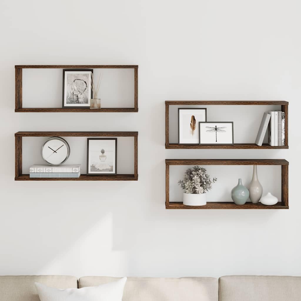 Würfelregale 4 STK. Räuchereiche 60x15x23 cm aus Holzwerkstoff, Wandregale mit viel Stauraum für Bücher und Dekoration, einfache Reinigung mit feuchtem Tuch