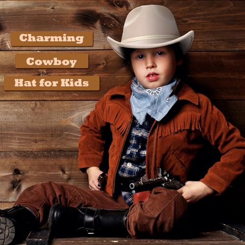 Riyiper 6 Pcs Kids Cowboy Hat Wide Brim Western Cowgirl Beige Felt Hat for Kids Boys Girls Birthday Halloween Cowboy Theme Party Supplies4