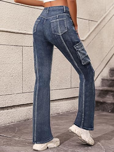 Cargo Jeans for Women High Waisted Curvy Slim Fit Denim Pants Vintage Mom Stretchy Skinny Flare Jeans Streetwear2