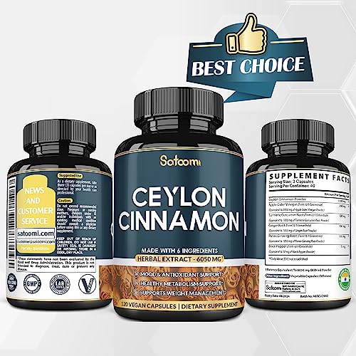 6 In 1 Ceylon Cinnamon Capsules 6050Mg - *4 Month Supply* - Extra With Apple Cider Vinegar, Turmeric, Ginger, Panax Ginseng - Energy And Body Balance Support Supplement - 120 Vegetarian Cinnamon Pills #TOP6