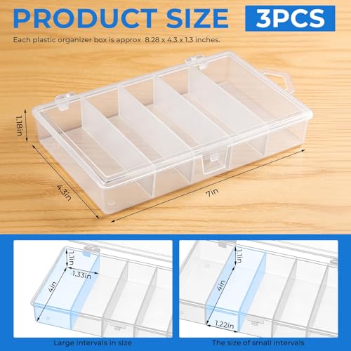 3 cajas transparentes para accesorios de pesca con 5 compartimentos, 7x4.3x1.1 pulgadas miniatura 2