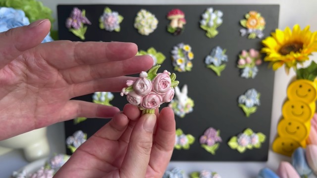 Imán decorativo de flores rosas de cerámica 3D miniatura 7