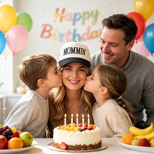 Image of Women's Mommin Trucker Hat - Vintage Two-Tone Ponytail Baseball Cap, Embroidered Adjustable Hat, Great Gift for Mom & Women