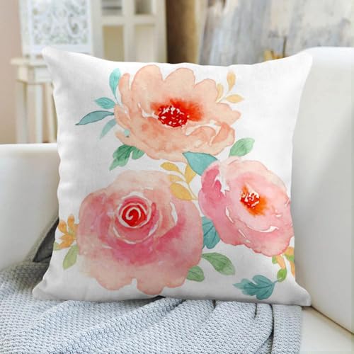 Image of Emvency Throw Pillow Cover Flower Girly Peonies Summer Watercolor Pastel Floral Mint Decorative Pillow Case Home Decor Square 16 x 16 Inch Pillowcase
