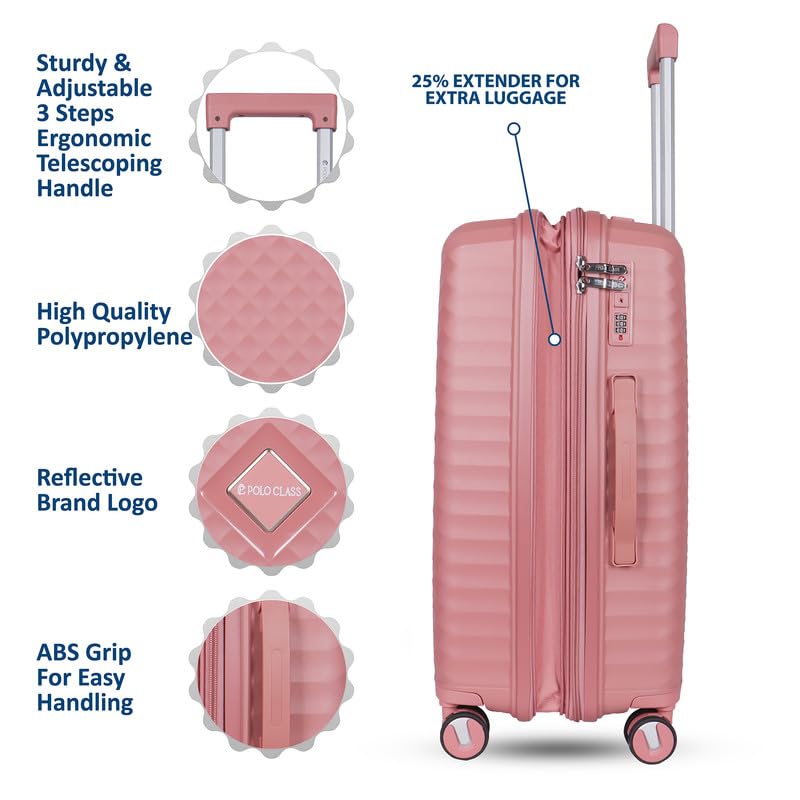 Image of Polo Class Trolley Bag 20 INCH with Vanity Trolley Bag | Polypropylene Material with 360-Degree Rotating Wheels | Number Lock & Securitec Zipper -Pink