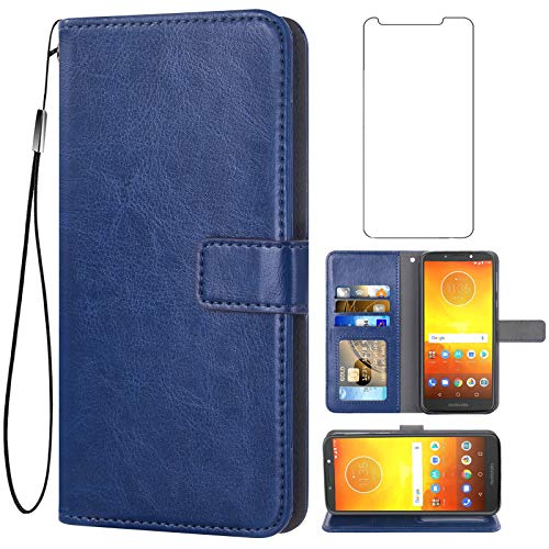 Flip cover Moto G6 Play bleu avec rangement de cartes et vitre de protection