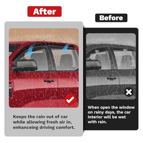 Image of Canvcle Ranger Rain Guards - Window Visors for Ford Ranger XL XLT Lariat Raptor 2024 2025 2026, Outside-Mount Tape-On Side Window Wind Deflectors for Ranger Accessories, Vent Visors Shades Rainproof