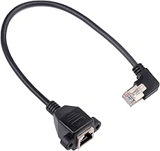 euroharry Cable alargador Ethernet RJ45 macho a hembra, montaje en placa de tornillo, Cat6/5e/5, blindado, cable de extensión LAN (ángulo derecho)