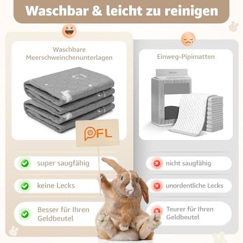 Wiederverwendbare PIPI Pads für Meerschweinchen, waschbar und super saugfähige Unterlagen, Kleintiermatten für Kaninchen, Hamster, Welpen