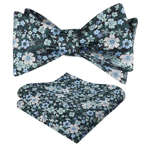 Image of Alizeal Mens 2pcs Floral Self-tied Bow Tie Pocket Square Set