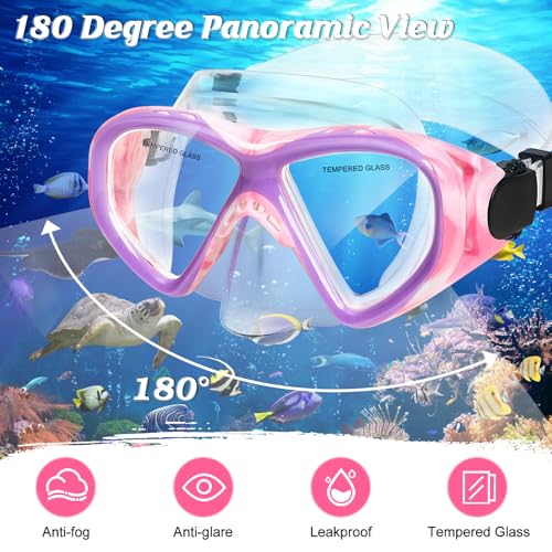 Image of Kids Swim Goggles Snorkel Diving Mask for Boys Girls Ages 5-15, Anti-Fog Swimming Goggles with Nose Cover