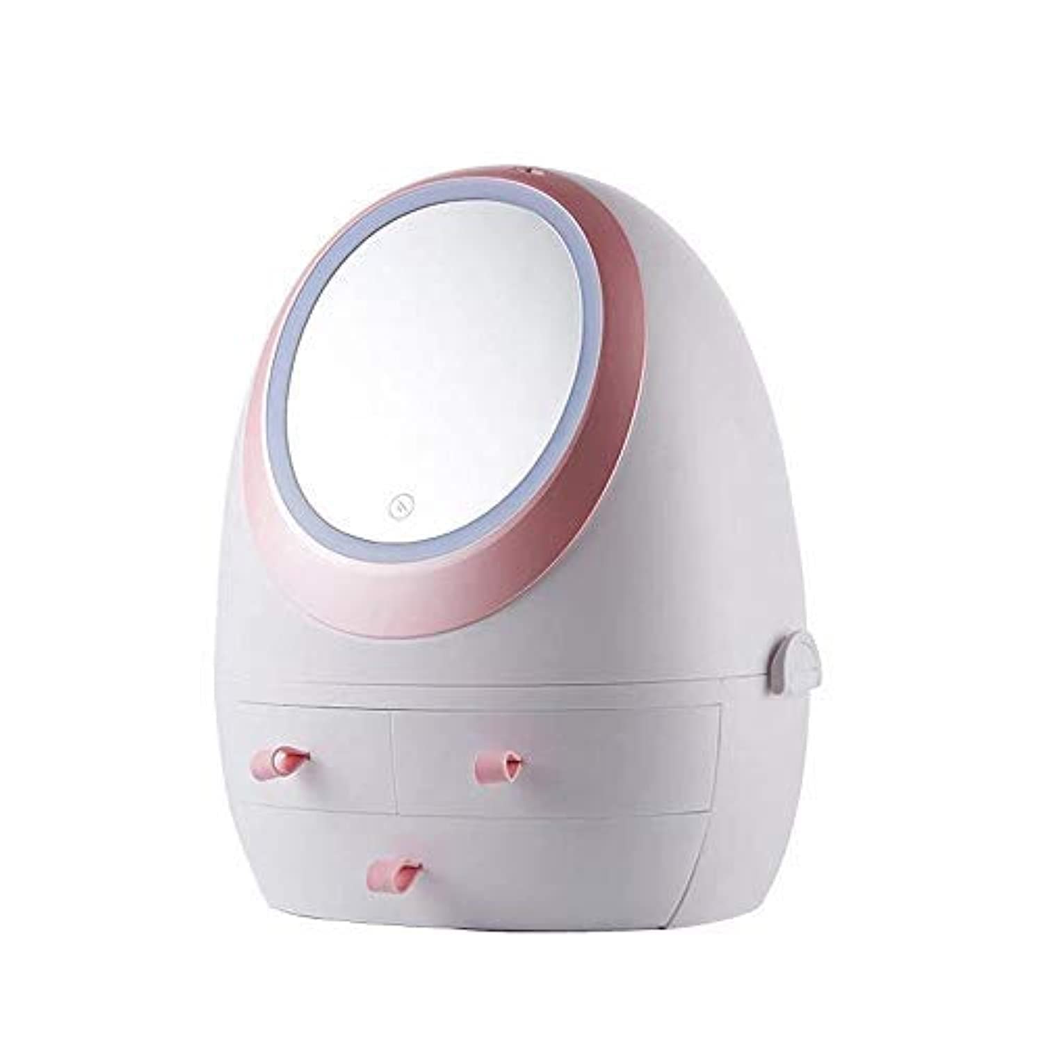 Cosmetic Box Make Up Storage Organizer with Mirror, Large Makeup Artist Organizer Kit with 360° Rotating LED Mirror 4 Drawers and Handle, Detachable Dustproof and Waterproof for Cosmetic and More